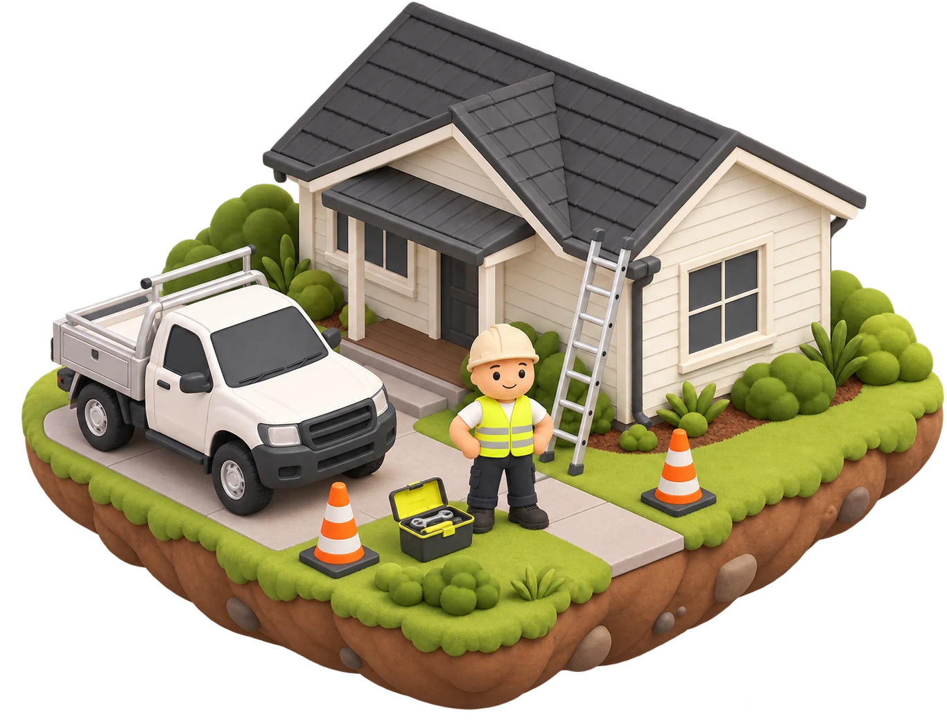 A Geelong job site: a work ute, a ladder against the gutter and a tradesman outside a suburban house
